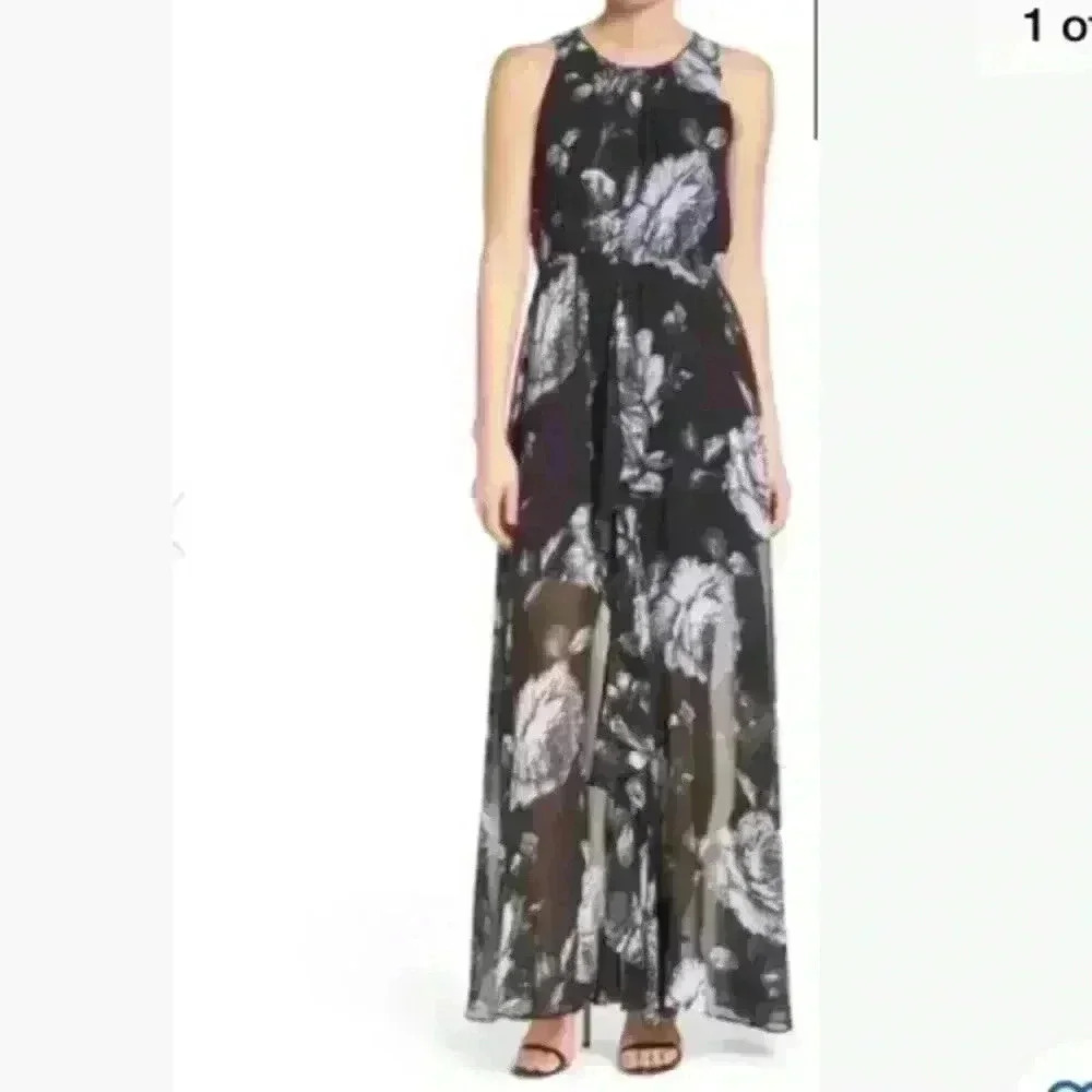 Ali & Jay sleeveless a-line black & white floral maxi dress in EUC​ sz XS